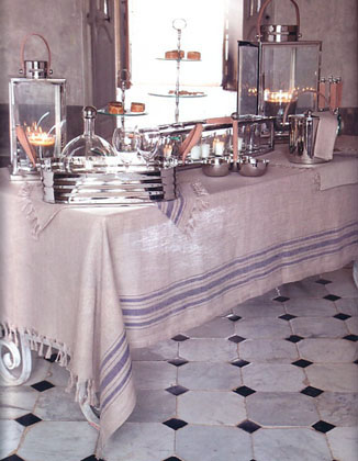 Linen Tablecloth (Beauvallon. taupe-marine) - Click Image to Close
